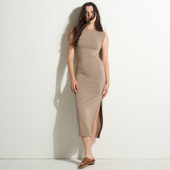 Rowan Dresses & Skirts - Rowan Ellis Contour Tank Sleeveless Slit Cotton Midi Dress in Stone Beige S NWT